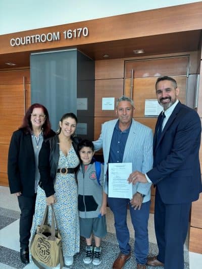 Gregory Saldamando and Jennifer Ross after winning a courtroom case